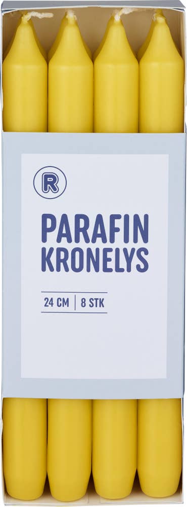 REMA 1000 Parafin kronelys gul 24 cm, 8 stk