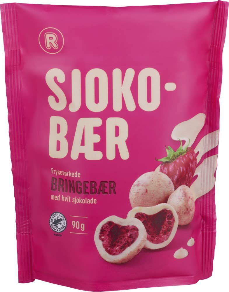 R Sjokobær Bringebær med hvit sjokolade