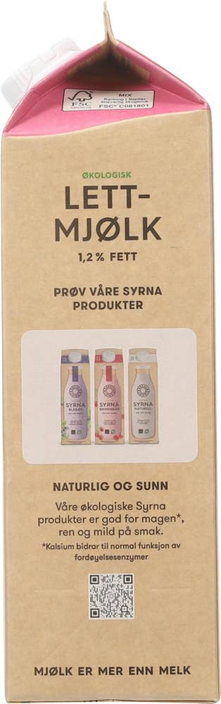 Økologisk Rørosmjølk Lett 1,2% fett