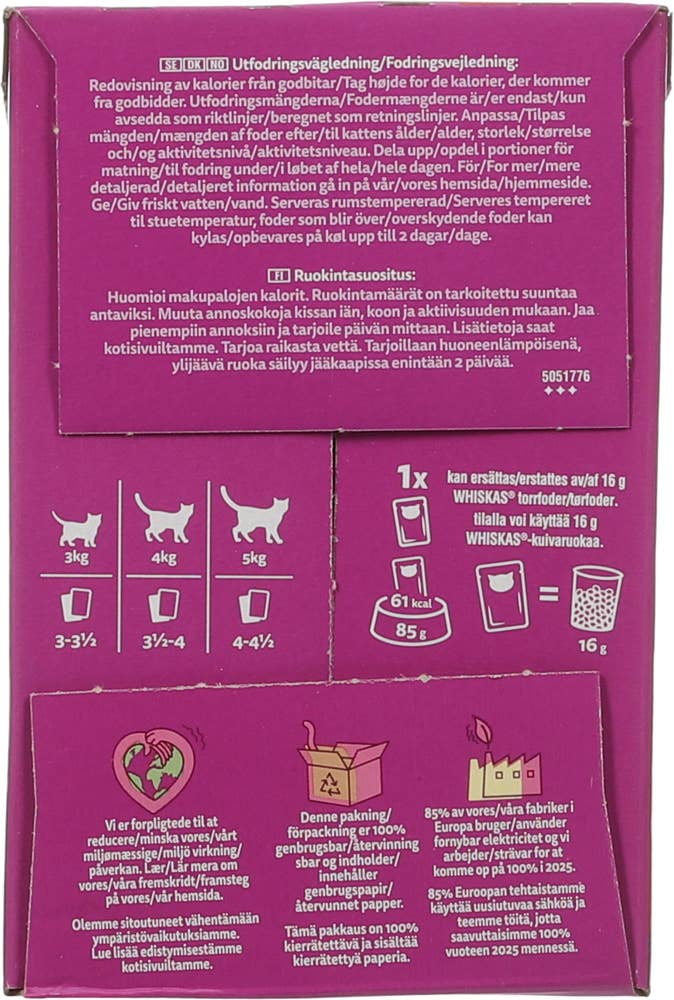 Whiskas Selection Våtfôr med Kylling, okse, lam og fjærkre i saus Til voksne katter fra 1 år, 12x100g