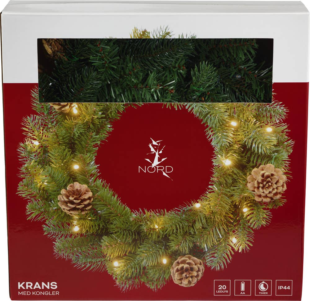 Nord Krans med kongler og 20 LED-lys Ø 45 cm