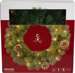Nord Krans med kongler og 20 LED-lys Ø 45 cm