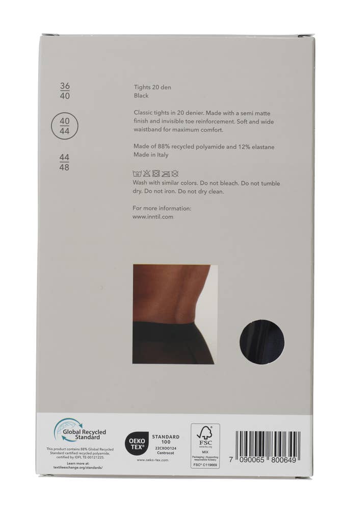 Inntil Strømpebukse 20 DEN Sort, str. 40-44, semi-matt