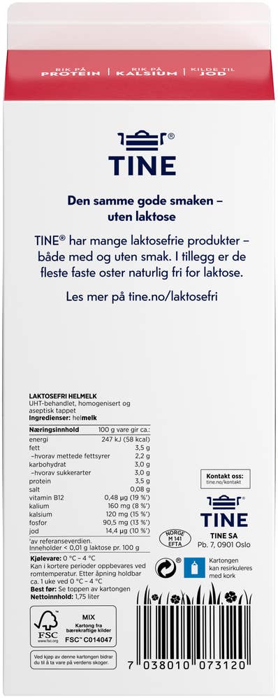 TINE Helmelk Laktosefri