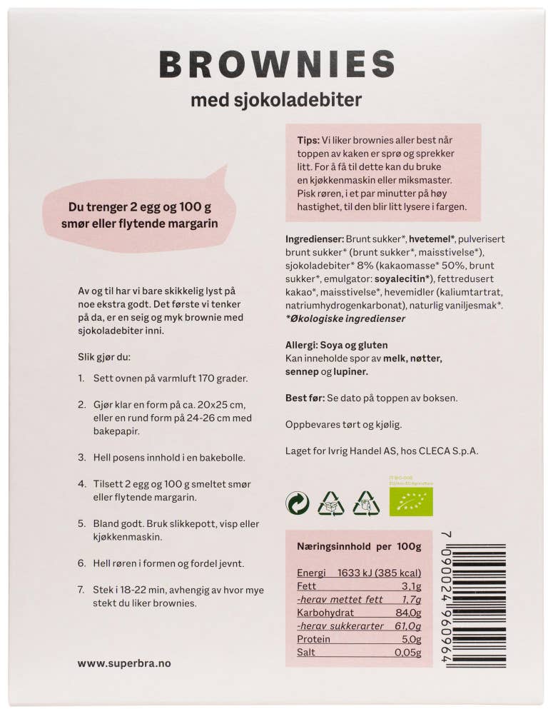 Superbra Brownies bakemiks med sjokoladebiter