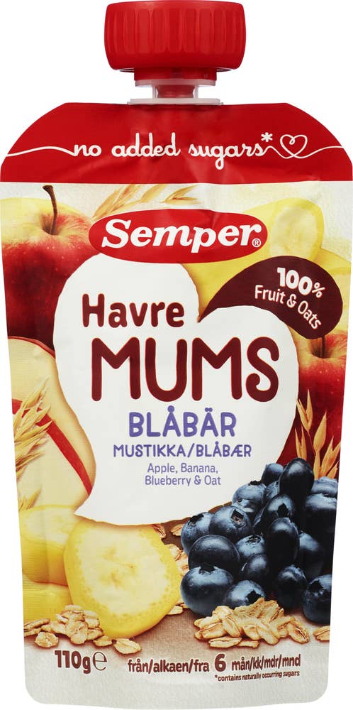 SEMPER Fruktmums med havre og blåbær Fra 6 mnd