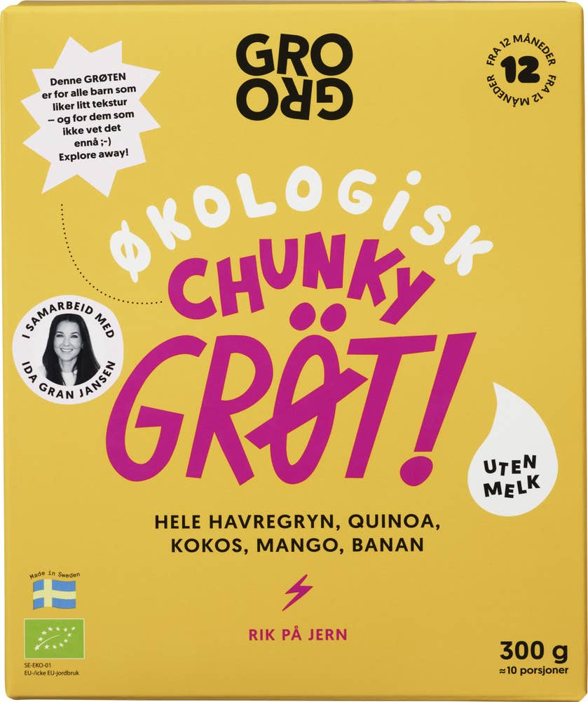 Grogro Pulvergrøt Chunky med havre, mango, kokos og banan
