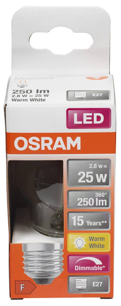 Osram LED-lyspære E27 Dimbar, 25 W, 250 lm, varm hvit