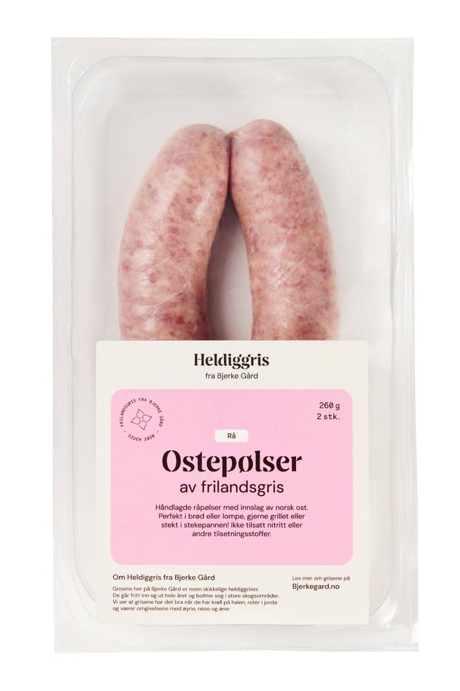 Heldiggris Ostepølser rå Frilandsgris 2 stk