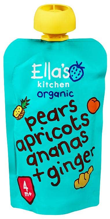 Ella's Kitchen Pære, Aprikos, Ananas + Ingefær Fra 4 mnd, Økologisk