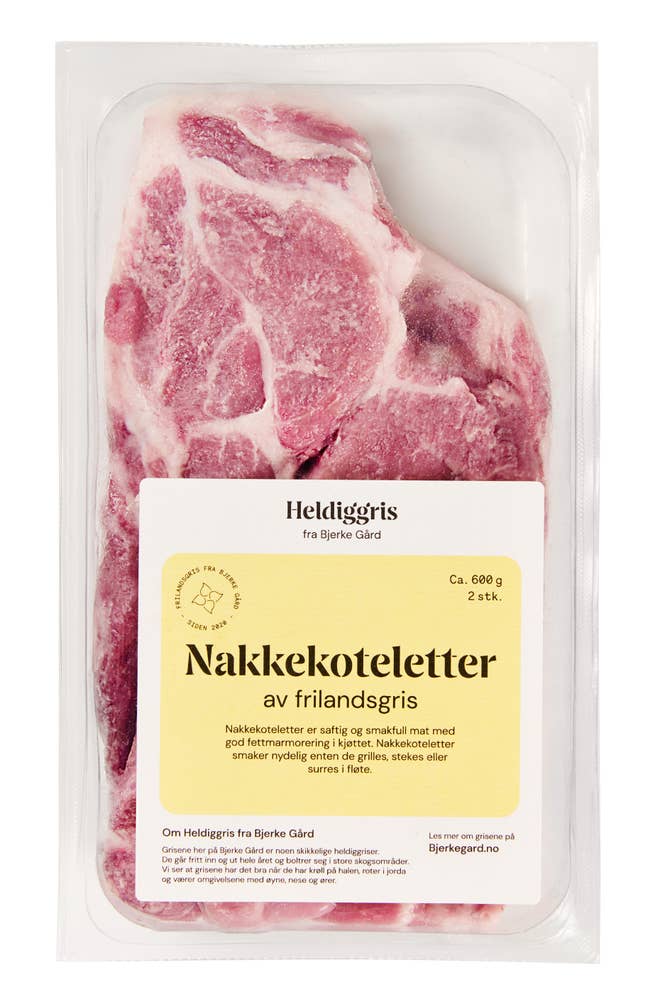 Heldiggris Nakkekoteletter Frilandsgris 2stk, ca 600g