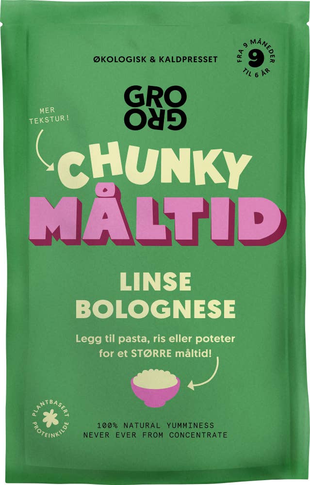 Grogro Økologisk måltid Linse-bolognese Fra 9 mnd