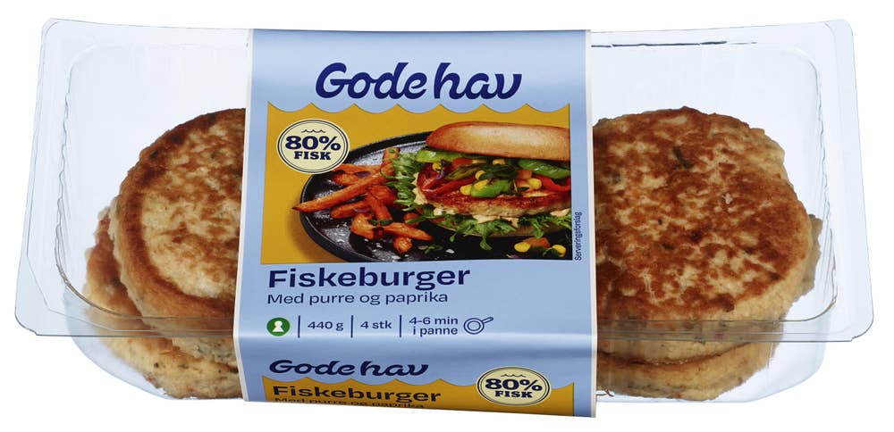 Gode Hav Fiskeburger med purré og paprika
