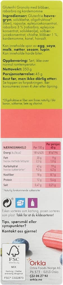 Bare Bra Granola Glutenfri Blåbær, Rabarbra og Kardemomme
