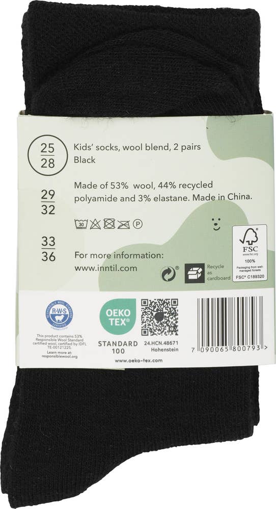 Inntil Tynne barnesokker i ullblanding Sort, str. 25-28