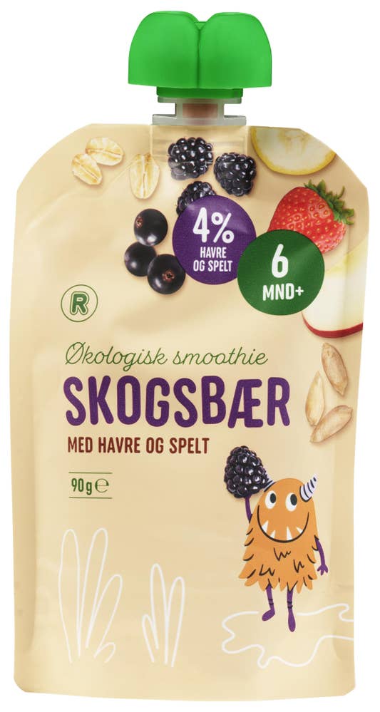 R Økologisk smoothie skogsbær Med havre og spelt, fra 6mnd