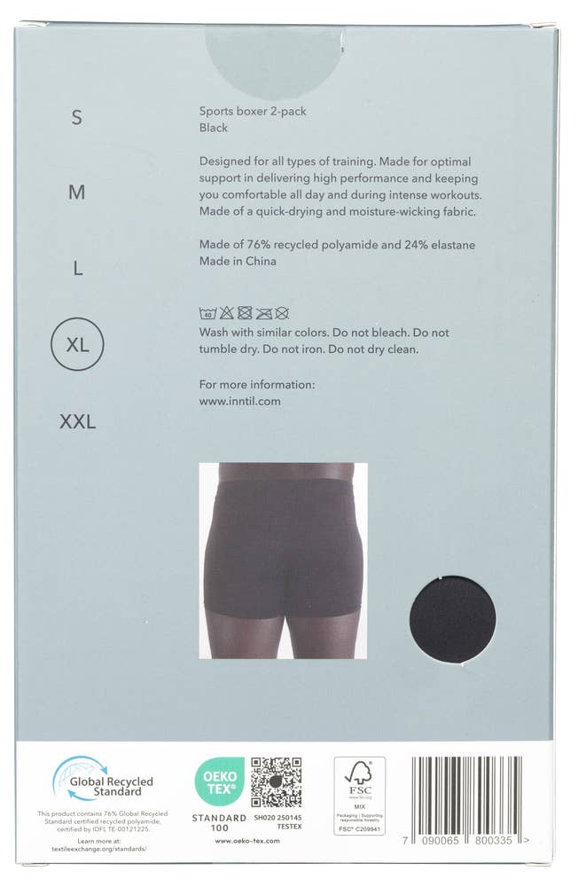 Inntil Sportsbokser Sort, str. XL