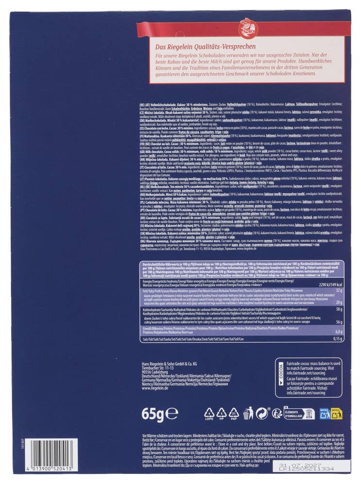 Riegelein Adventskalender med sjokolade Ass. variant