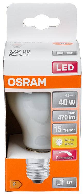 Osram Led Superstar Cl A GL FR 40 Dim 4,8W/827 E27