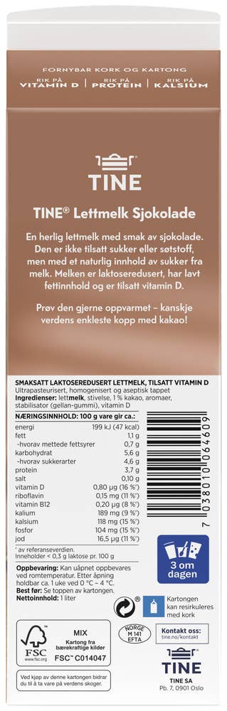 Tine Lettmelk Sjokolade Usøtet