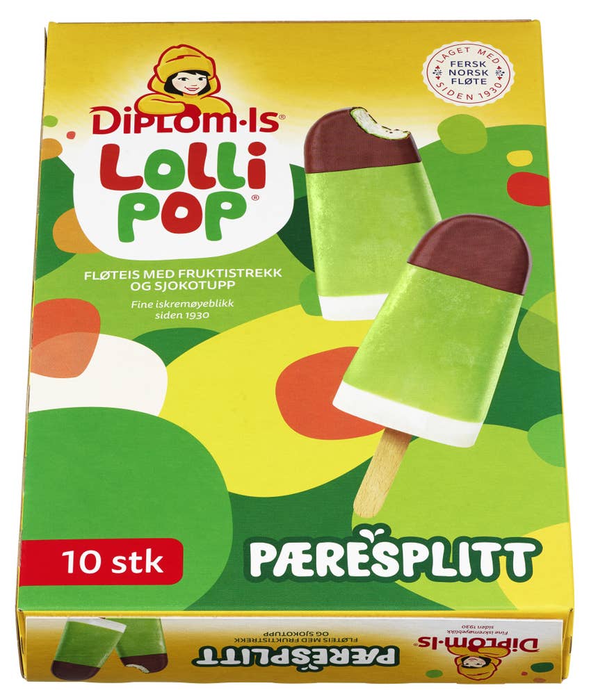 Diplom-is Lollipop Pæresplitt 10 stk