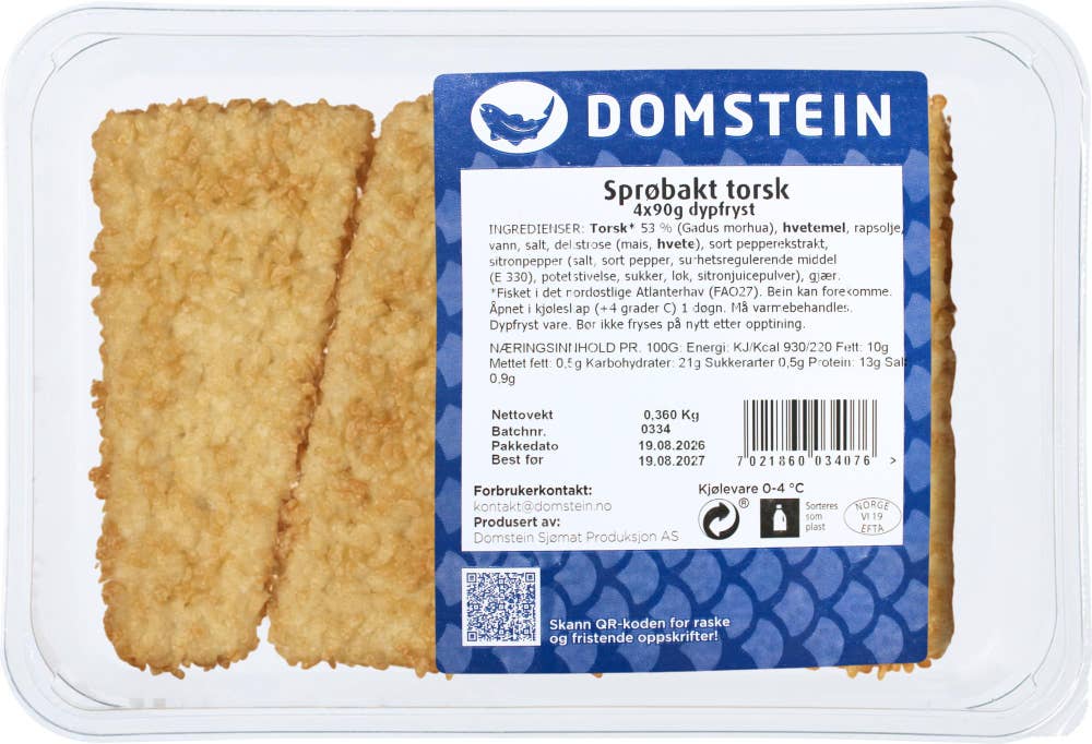 Domstein Sprøbakt torsk 4 stk