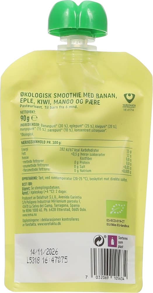 R Økologisk smoothie kiwi og mango Fra 6 mnd