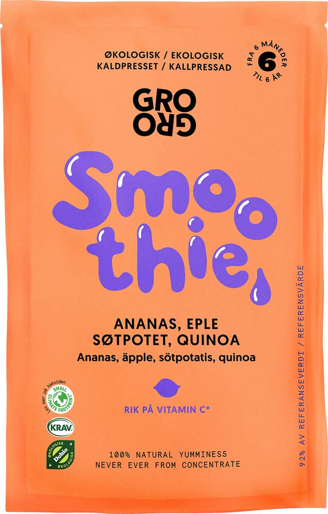 Grogro Smoothie med ananas og søtpotet Fra 6 mnd, Økologisk