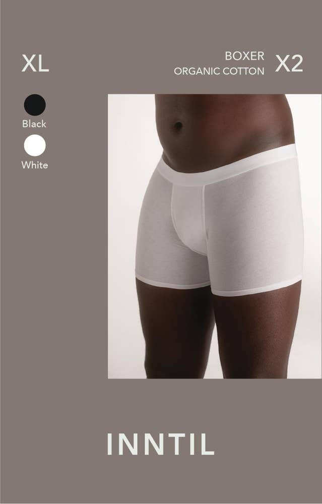 Inntil Bokser i økologisk bomull Sort og hvit, str. XL