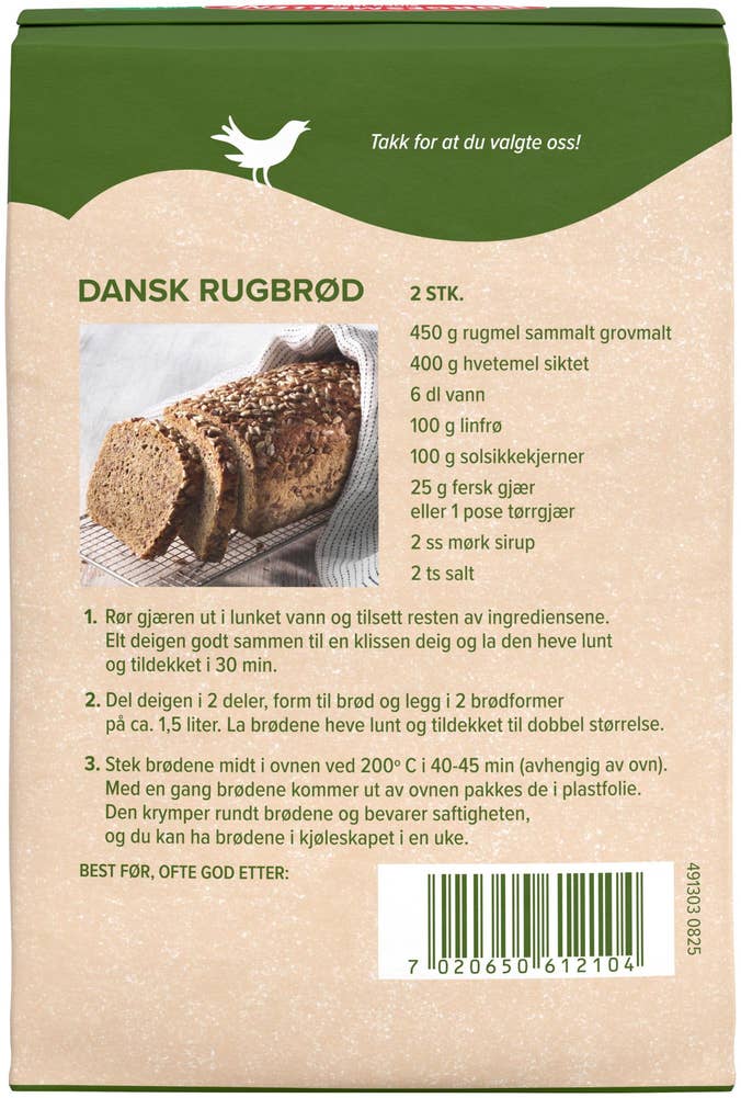 Norgesmøllene Sammalt rugmel Grovmalt fullkorn
