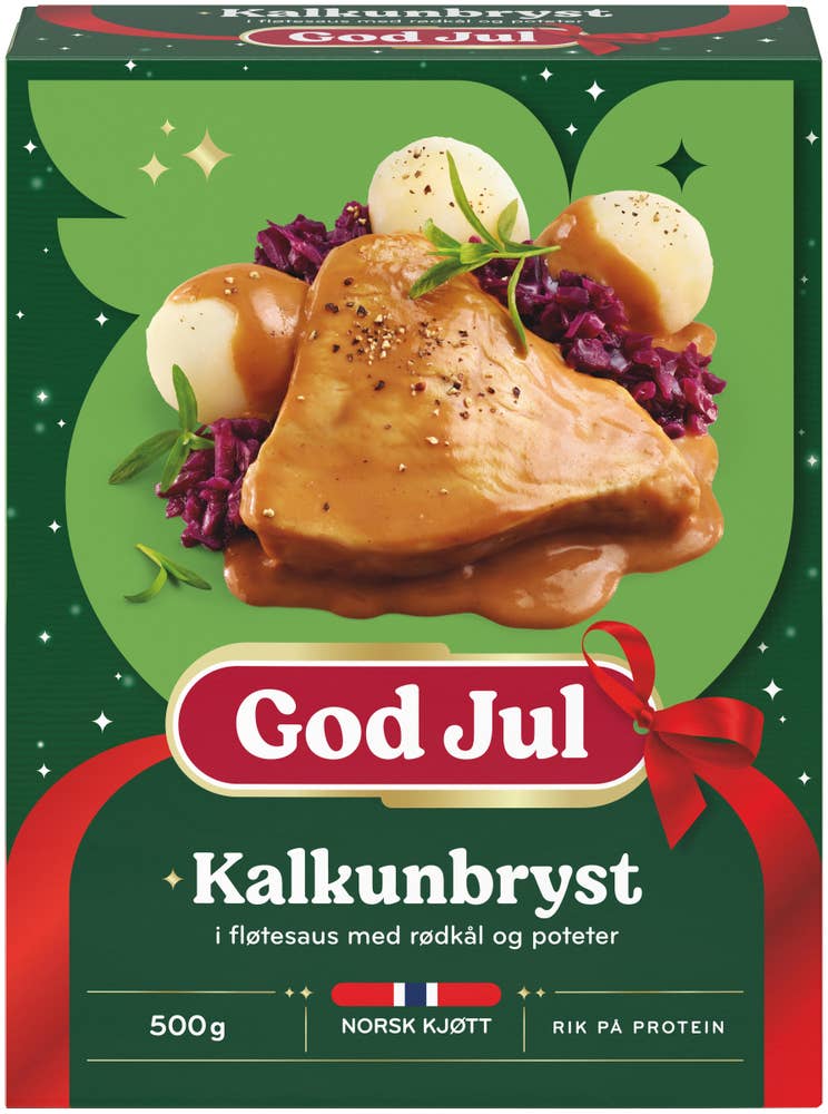 Fjordland Kalkunbryst I fløtesaus med rødkål og poteter