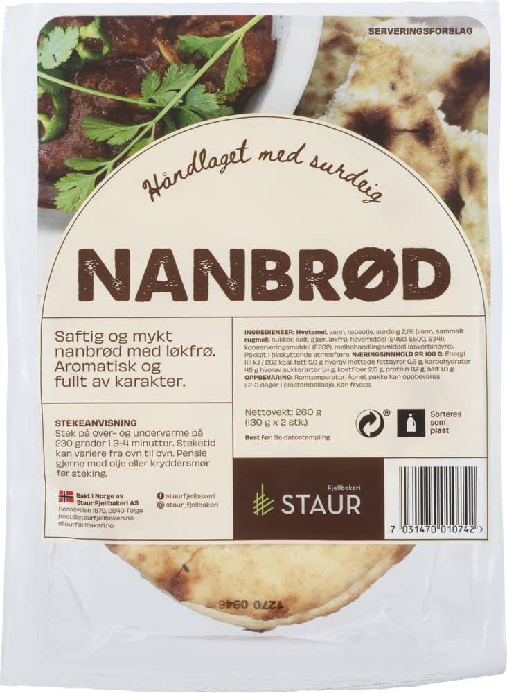 Staur Fjellbakeri Steinovnsbakt nanbrød 2pk