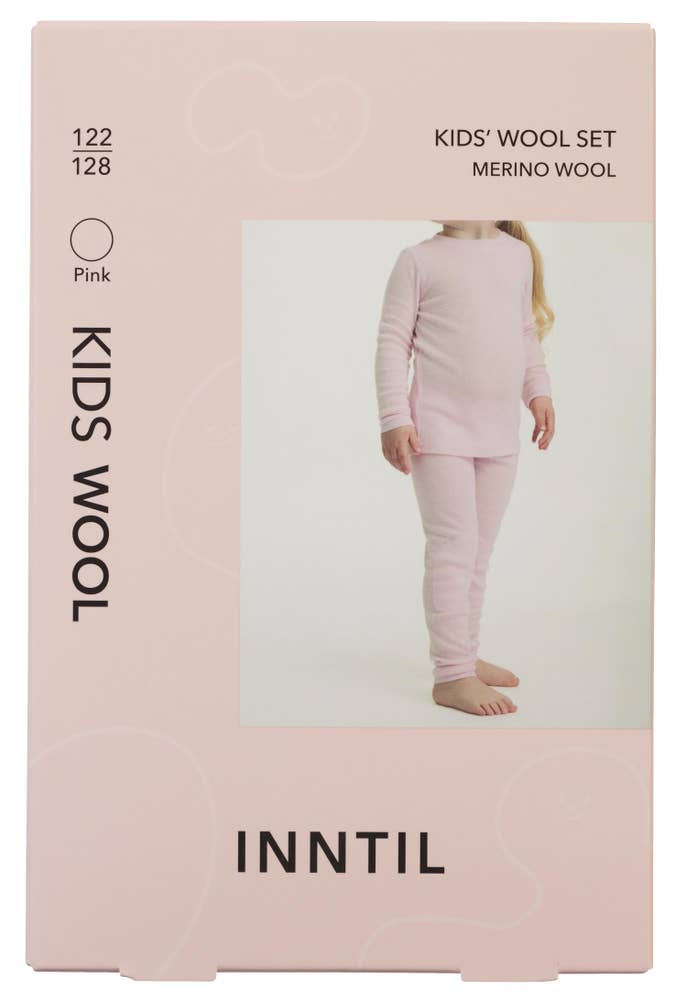 Inntil Ullsett til barn i 100% merinoull Rosa, str 122-128