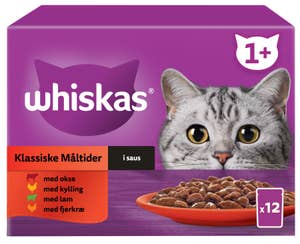 Whiskas Selection Våtfôr med Kylling, okse, lam og fjærkre i saus Til voksne katter fra 1 år, 12x100g