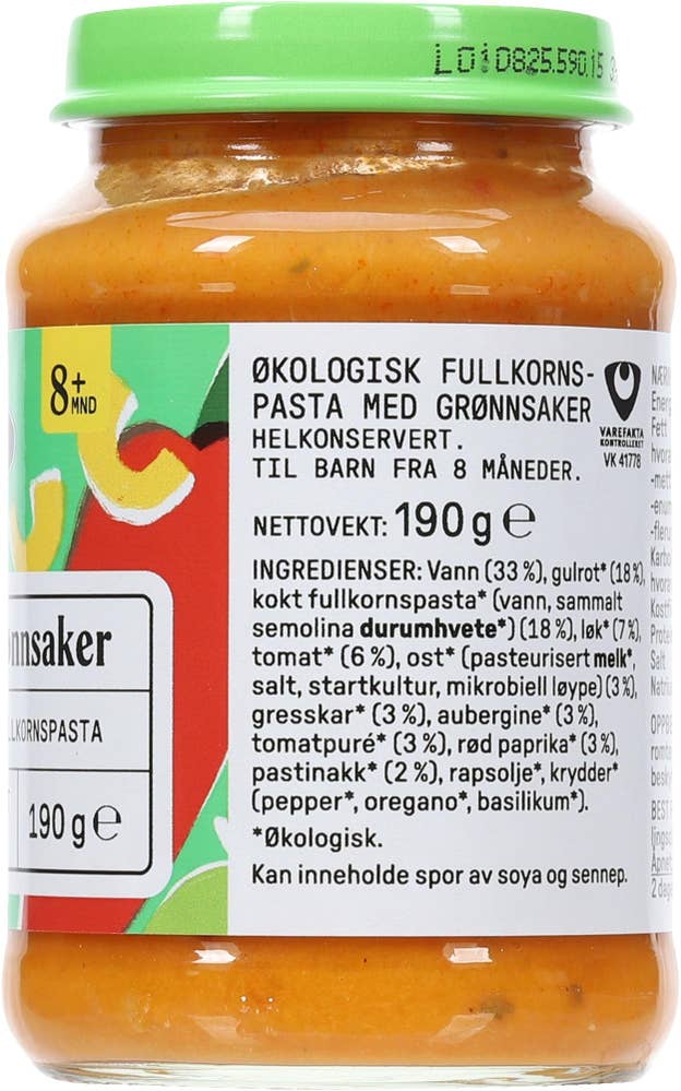 Kolonihagen Pasta med grønnsaker Fra 8 mnd