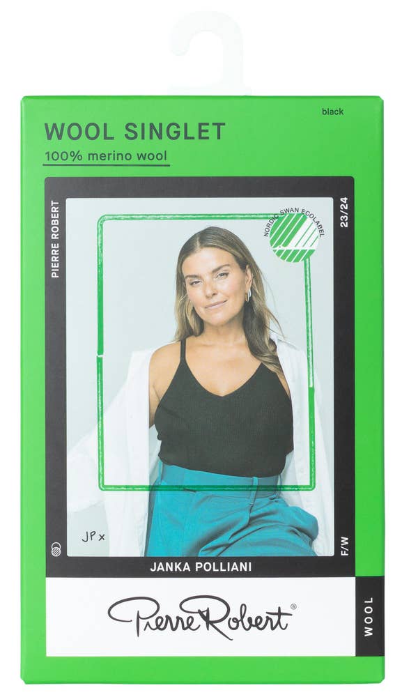 PR¤Pierre Robert Ribbestrikket Ullsinglet Dame Sort, L/XL