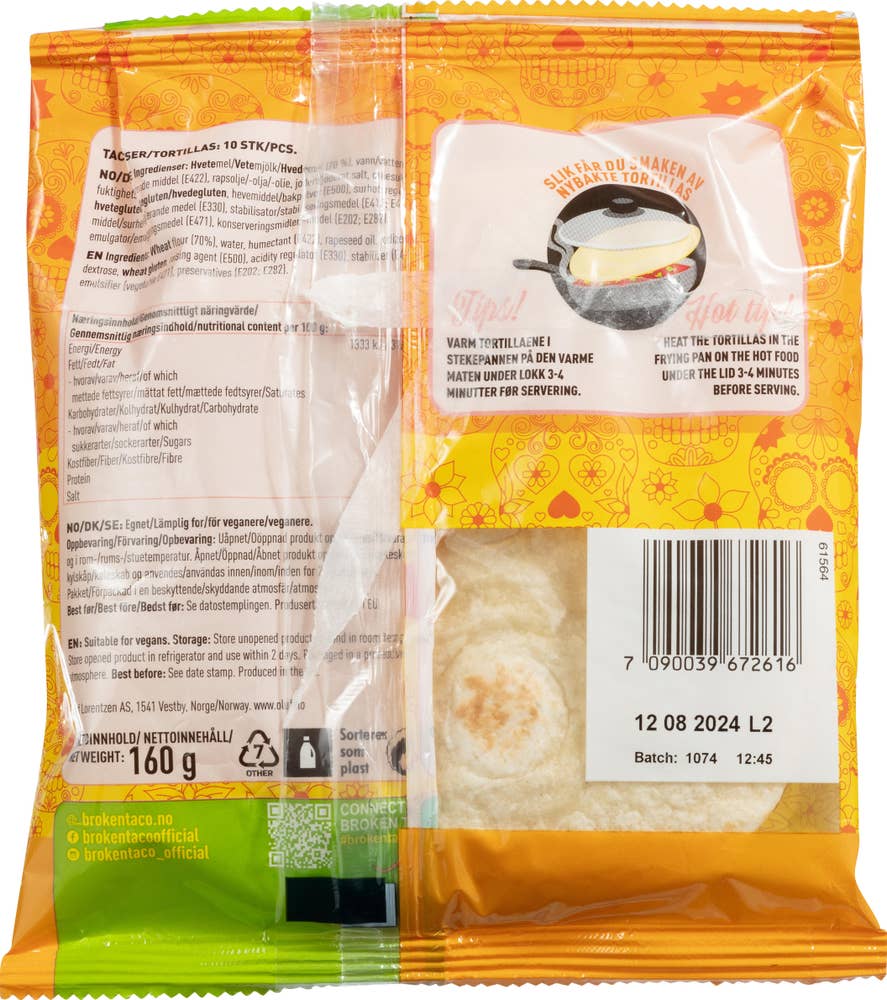 Broken Taco Tortilla Wraps 15 cm, 10 stk
