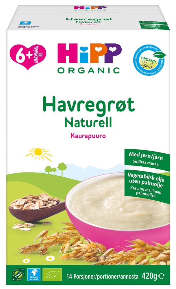 Hipp Havregrøt Naturell Fra 6 mnd, Økologisk, 14 porsjoner