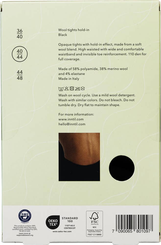 Inntil Ullstrømpebukse Hold-in Sort, str 40-44