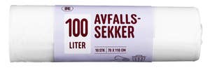 R Avfallssekk 100 liter, klar, 25 my, 70x110 cm, virgin LLDPE