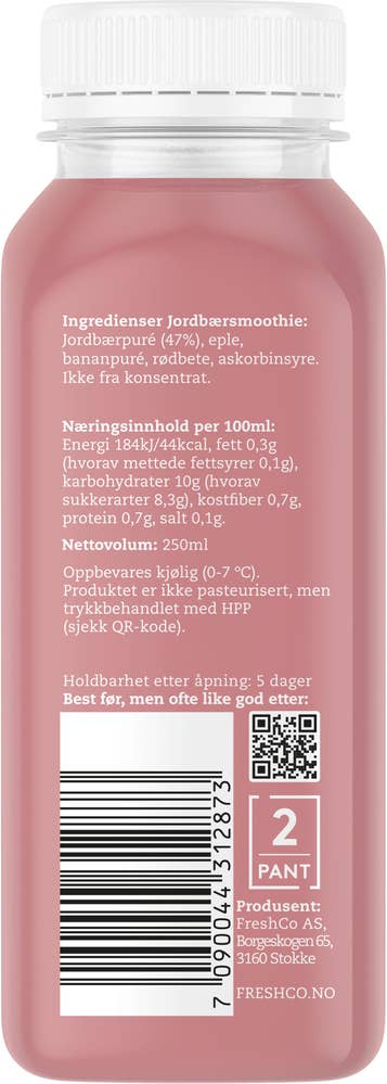 Juiceriet Kaldpresset Jordbærsmoothie Jordbær, banan, eple & rødbete