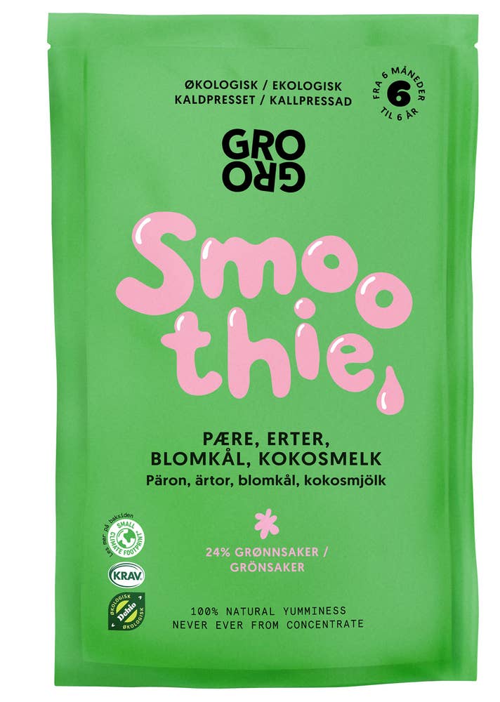Grogro Økologisk smoothie med pære og erter Fra 6 mnd