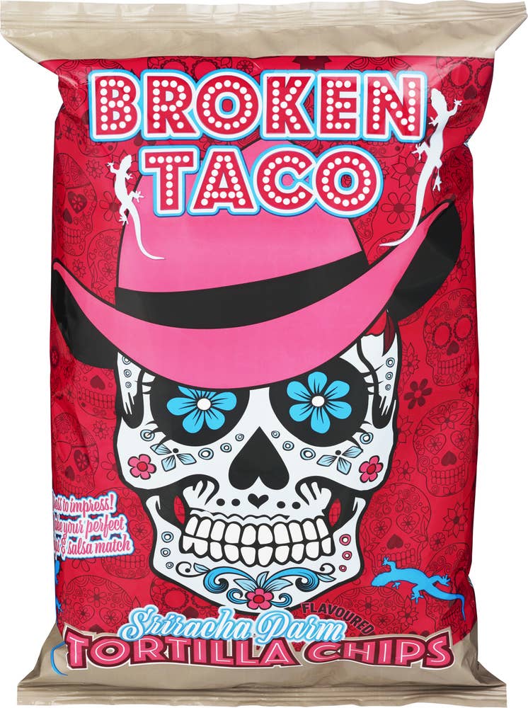 Broken Taco Tortilla chips Sriracha & cheese