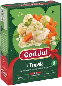 Fjordland Torsk Med purreløksaus, gulrøtter og poteter