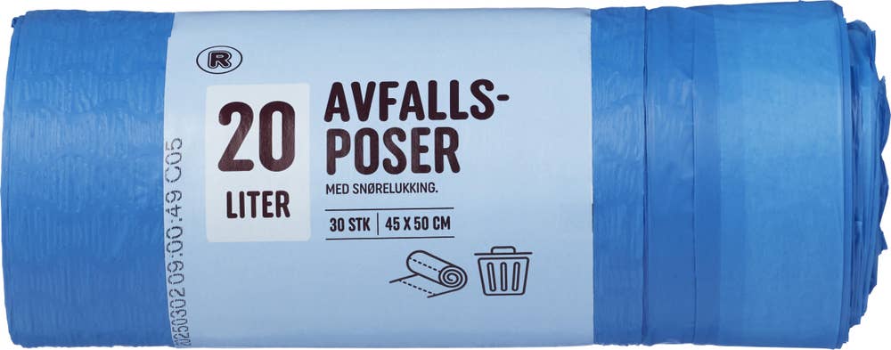 R Avfallspose med snørelukking 20 liter, 80% resirkulert materiale