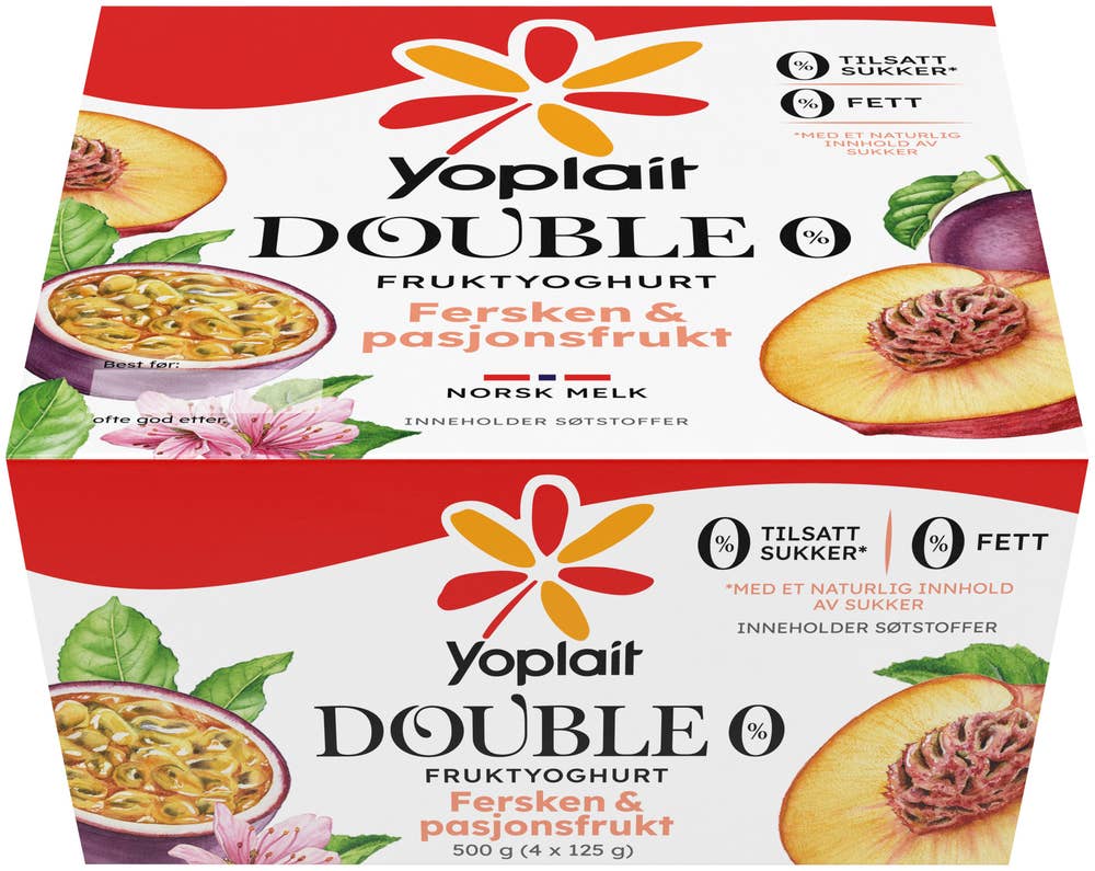 Yoplait Double 00% Fersken&Pasjon, 4x125g