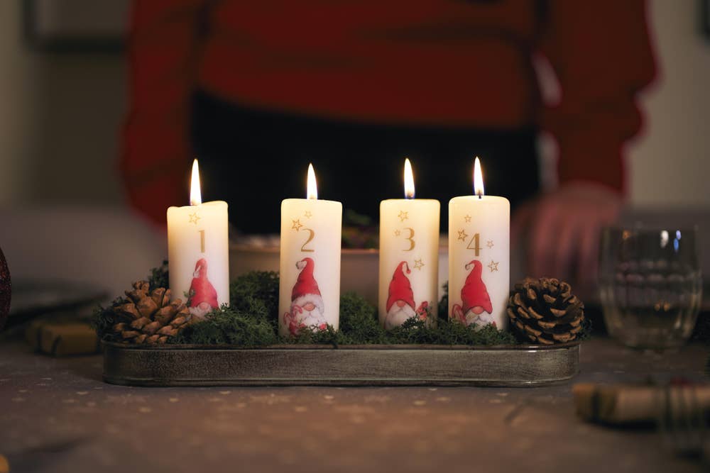 Duni Adventskubbelys med nisser 40x120mm, parafin