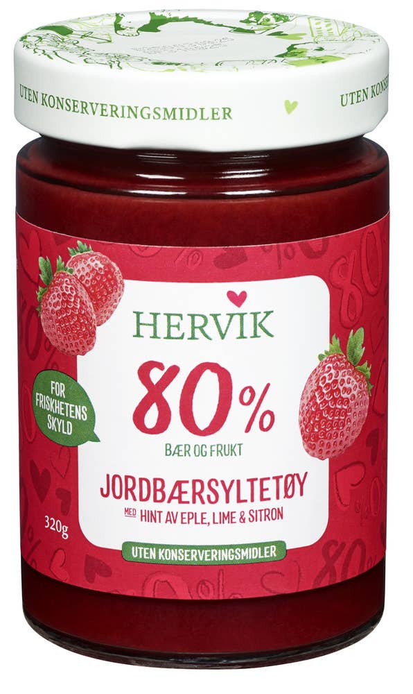 Jordbærsyltetøy Med hint av lime, eple og sitron, 320 g