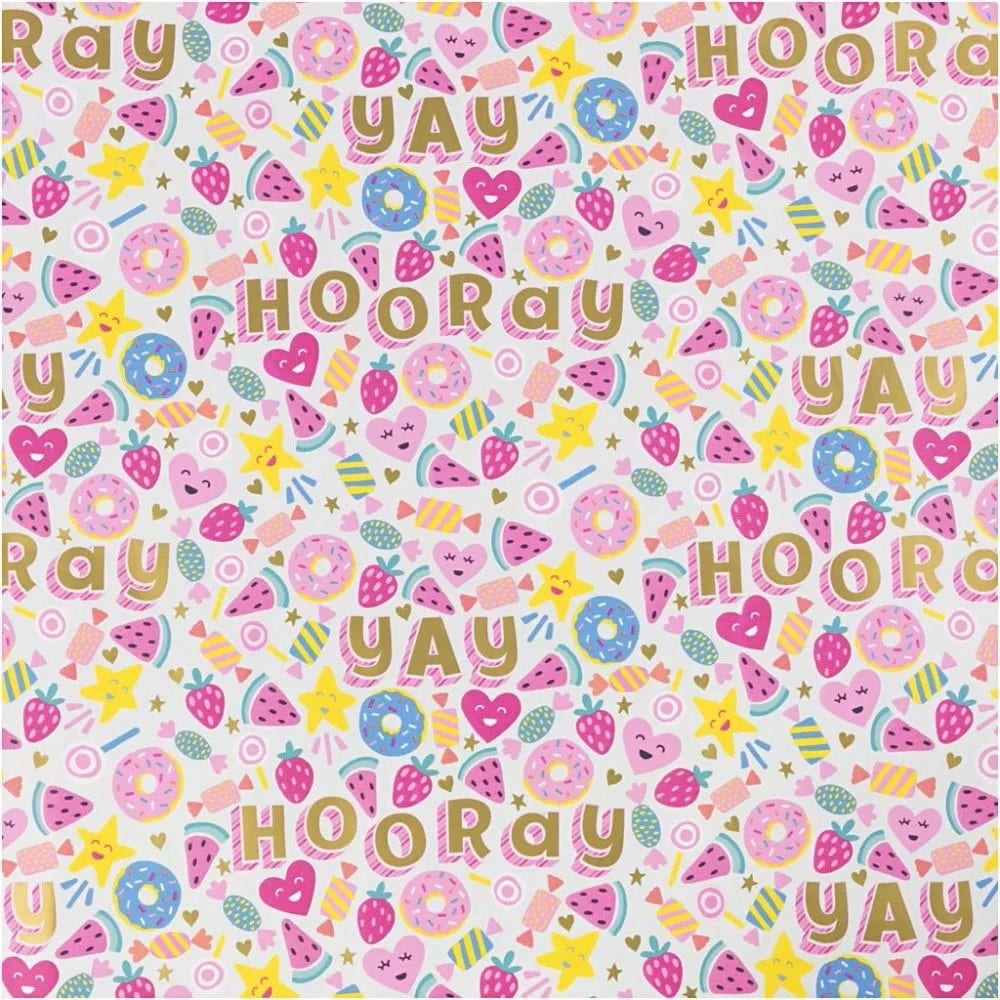 Sprell Gavepapir godterimønster Rosa/turkis