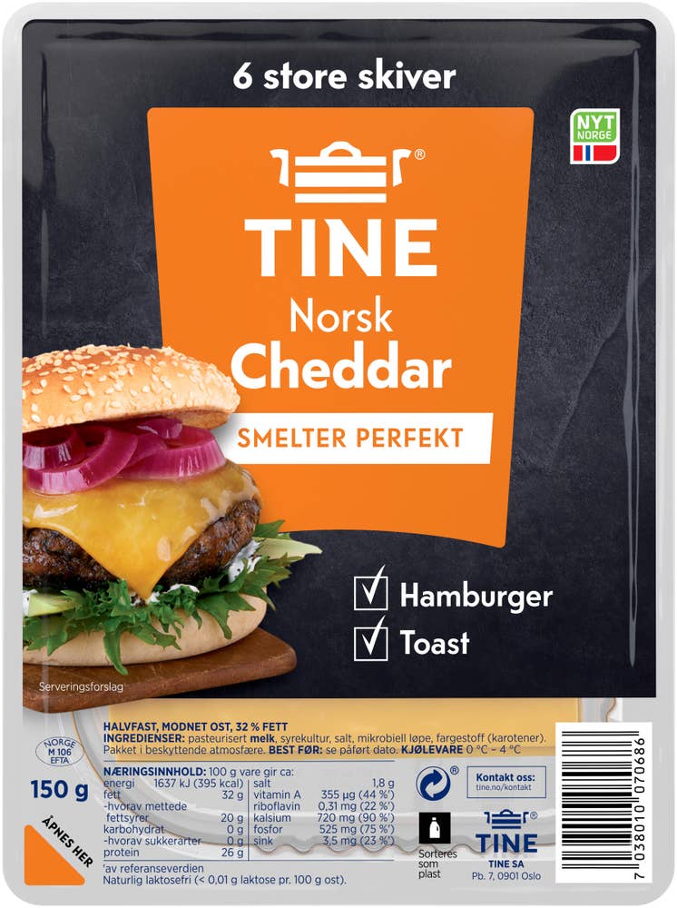 TINE Cheddar Burgerost Norskprodusert